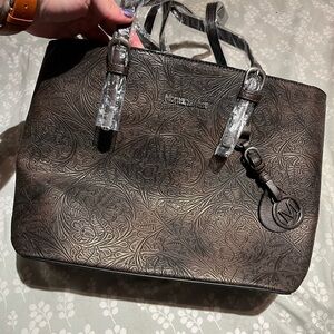Montana West Brown Embossed Tote Bag